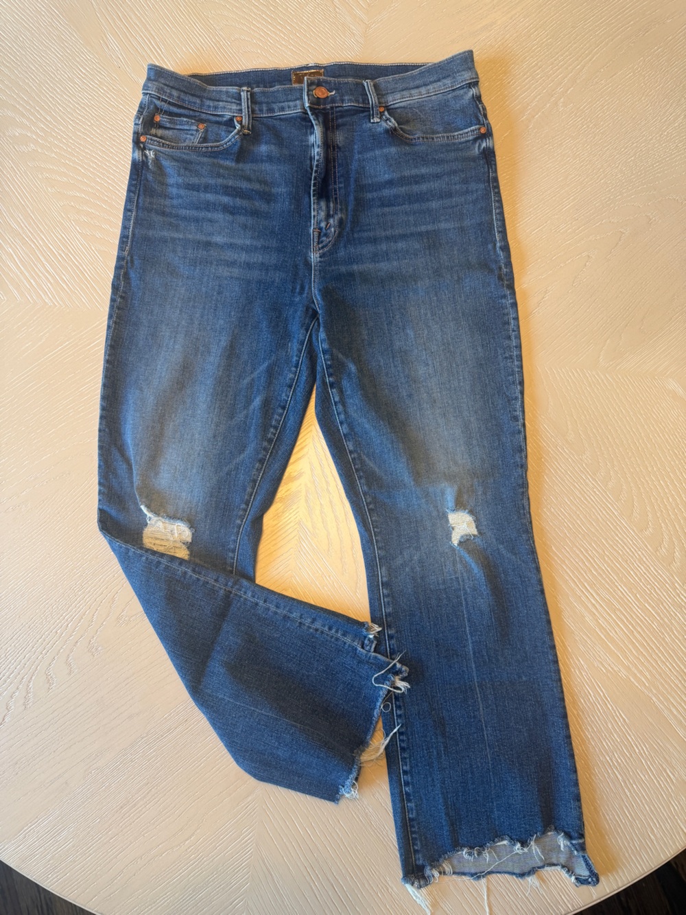 MOTHER Blue Distressed Ankle Jeans